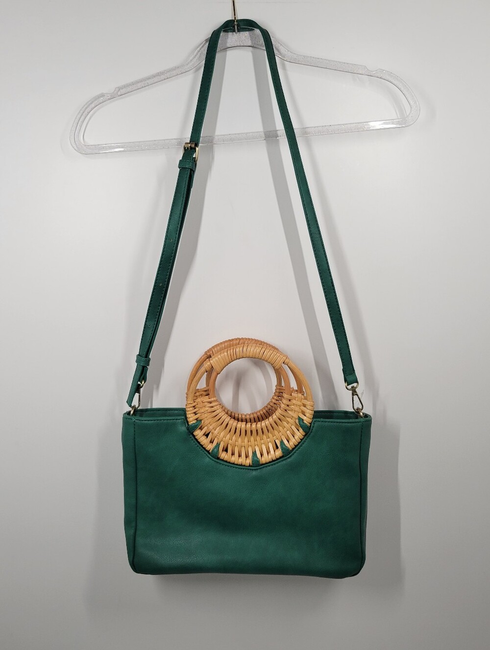 Anthropologie Marianne Green Faux Leather Bamboo Handle Crossbody Purse Bag NWT* - Picture 3 of 7